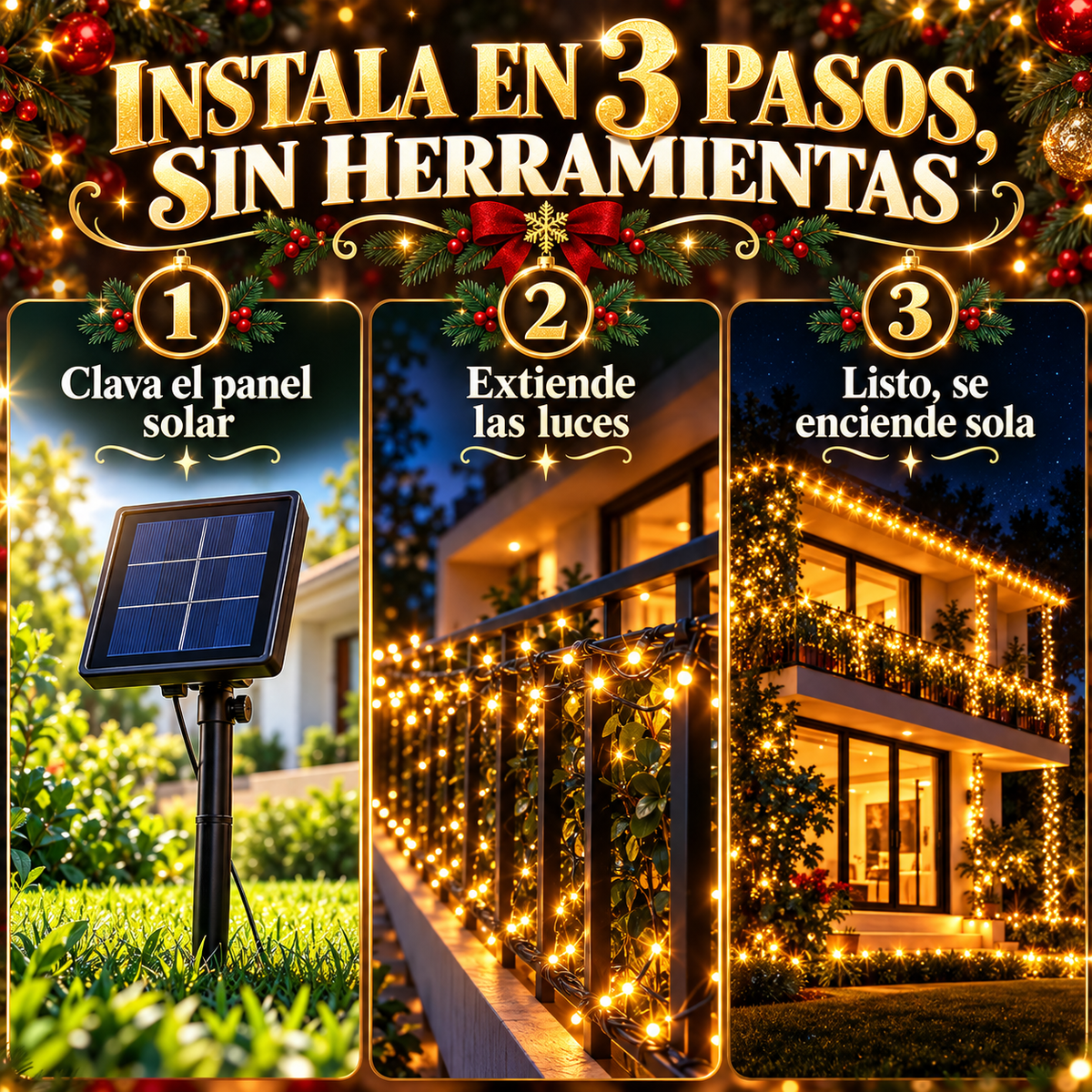 ☀️ Luces Navideñas Solares 30 m: tu casa brilla y la cuenta de la luz no sube 🎄