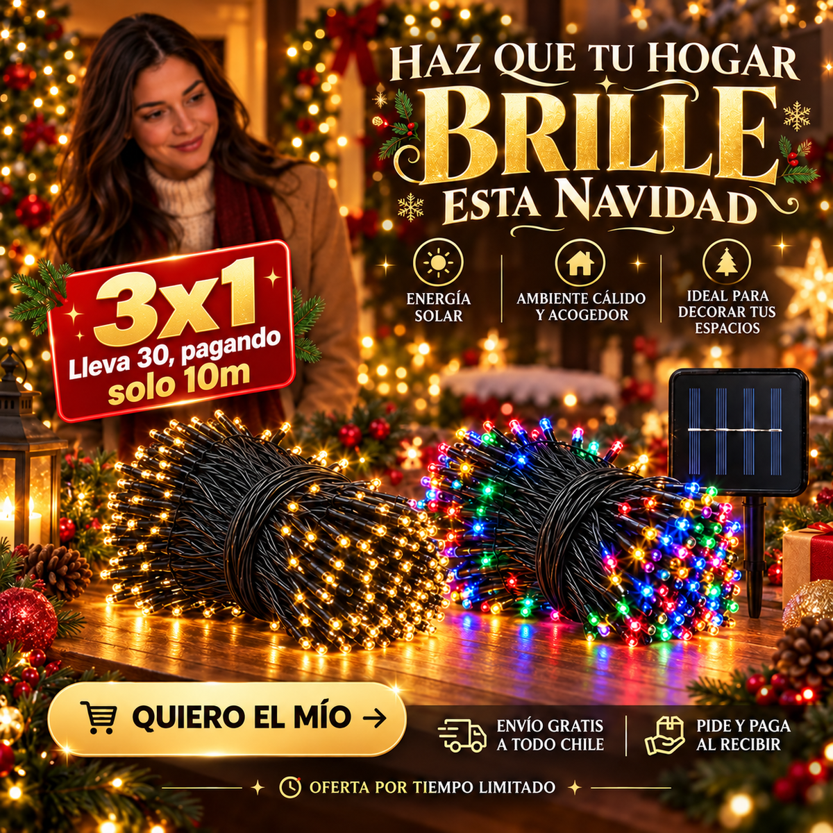 ☀️ Luces Navideñas Solares 30 m: tu casa brilla y la cuenta de la luz no sube 🎄