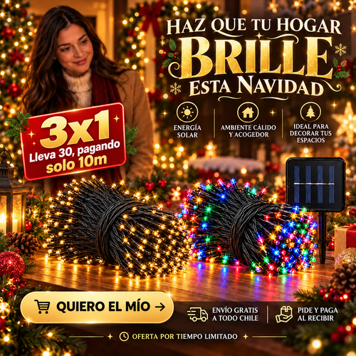 ☀️ Luces Navideñas Solares 30 m: tu casa brilla y la cuenta de la luz no sube 🎄