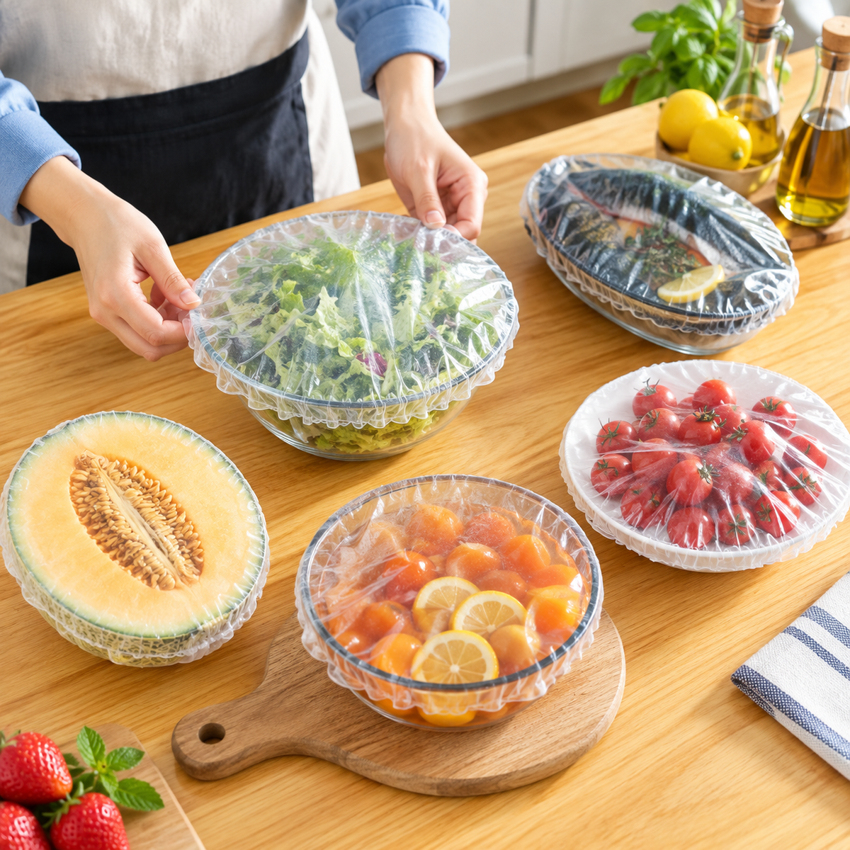 250 Cubiertas Elásticas para Alimentos™ - Cubre, guarda y protege en segundos