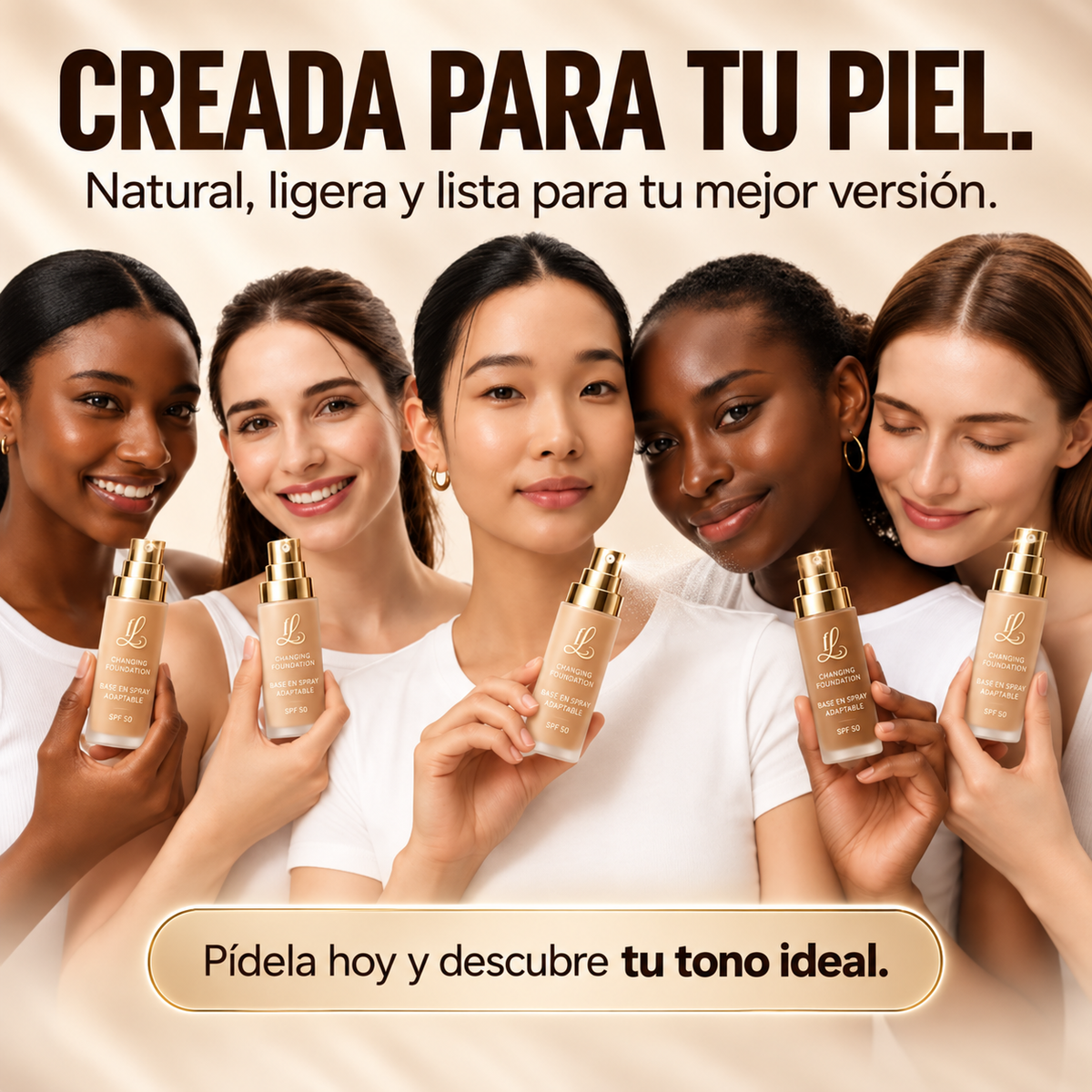 Base de Maquillaje en Spray Antiedad con SPF 50 – Se Adapta a tu Tono de Piel