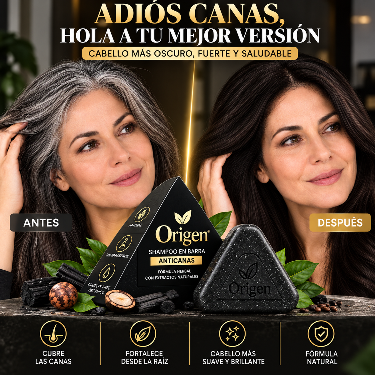 Origen® Shampoo - Adiós al tinte: tus canas se esfuman lavado a lavado ⭐